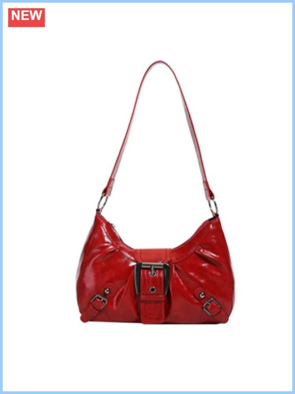 Vegan Leather Y2K Purse Buckle Zipper Small Shoulder Bag Clutch Tote Handbag